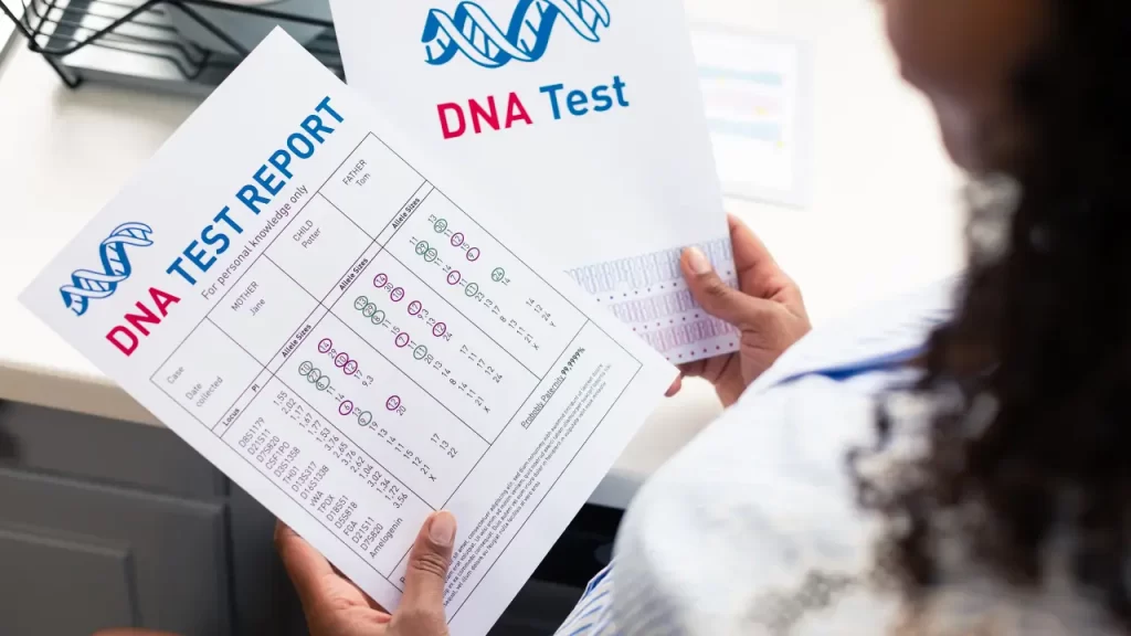 Gráfico detalhado de teste de DNA emocional mostrando traços genéticos para saúde mental