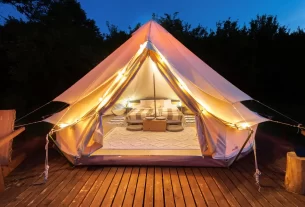 Tenda de luxo, ideal para glamping 2025 no Brasil.