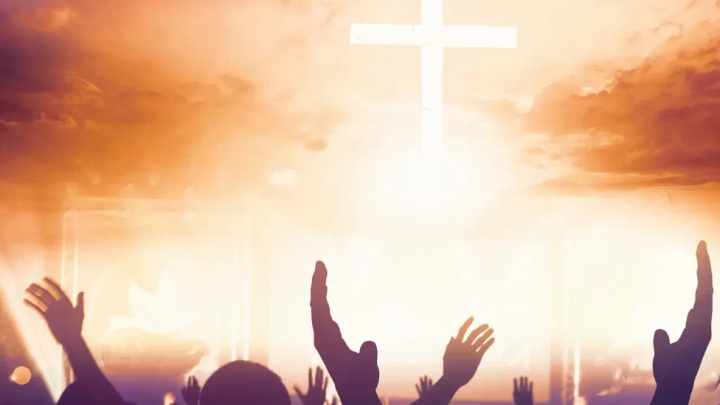 Jovens em culto com playlist devocional gospel pop 2025.