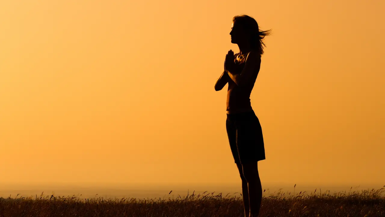 Silhueta de uma pessoa meditando com calma, usando a consciência plena para combater os padrões da neurociência da autossabotagem.