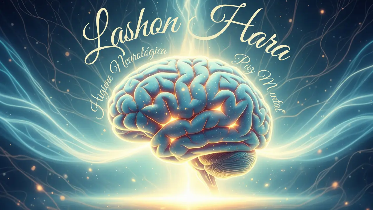 Ilustração de um cérebro sereno e iluminado, simbolizando a higiene neurológica e a paz mental obtidas ao praticar a ética da fala do Lashon Hara.